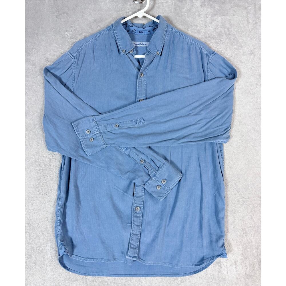 Tommy Bahama Men’s M Blue Long Sleeve Button Up Shirt Palm Detail